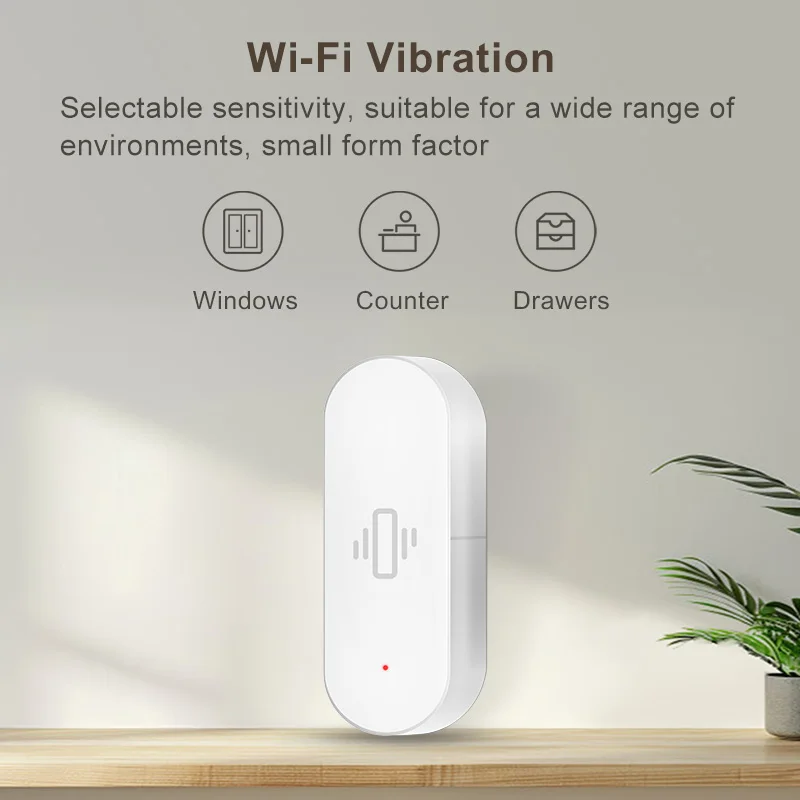 Czujnik wibracji Tuya WiFi, czułe wykrywanie, inteligentne powiadomienia, inteligentne życie w bezpieczeństwie, kompatybilny z Alexa/Google Home.