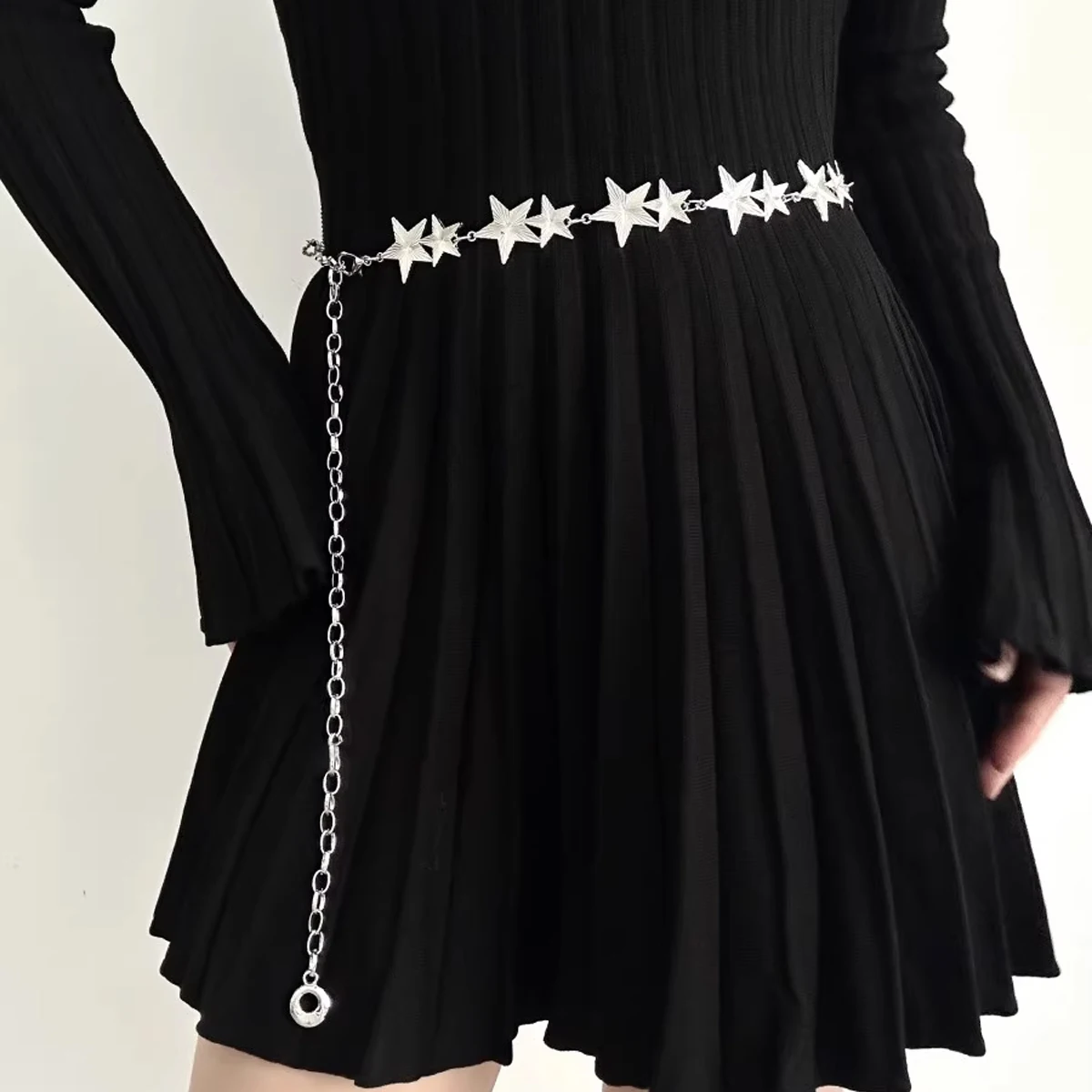 Akcesoria do talii w stylu retro boho dla kobiet, luksusowy srebrny metalowy łańcuszek do spódnicy, pasek do jeansów.