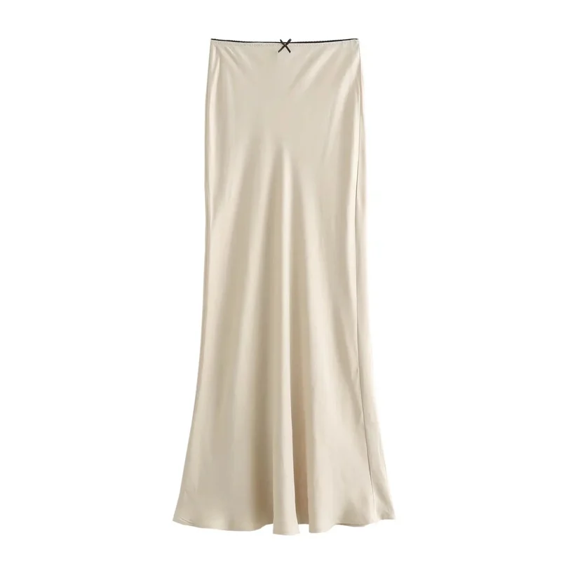 Asds Zwarte Satijnen Rok Vrouw Strik Elegante Lange Rokken Voor Vrouwen 2024 Zomer Hoge Taille Midi Rok Mode Nieuw In Damesrokken