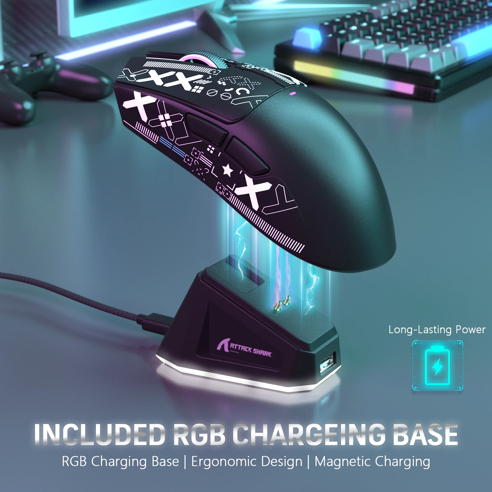 ATTACK SHARK X11 Wireless Gaming Mouse with Charging Dock PixArt PAW3311 Gaming Sensor, BT/2.4G Wireless/Wired