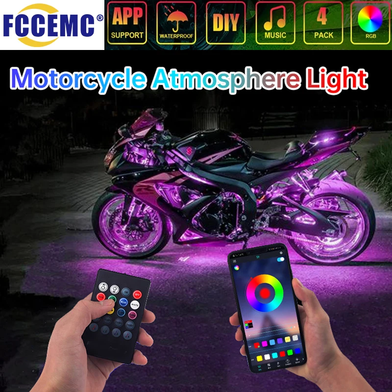 12V Moto listwa dekoracyjna RGB APP LED motocykl samochód atmosfera światło podnóżka pilot elastyczna wodoodporna kontrola dźwięku