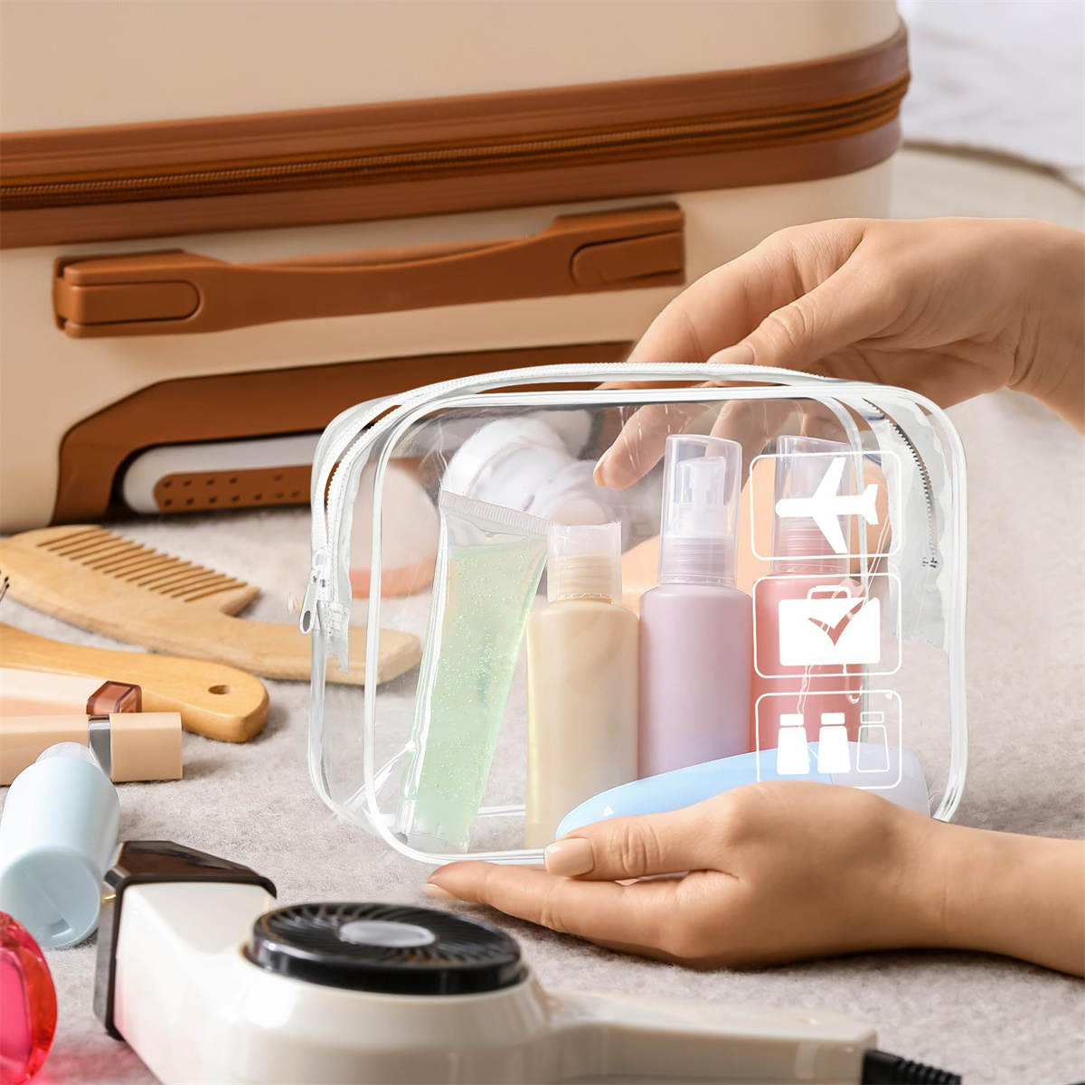 Borsa da viaggio da viaggio approvata TSA da toilette trasparente da 1 pezzo, borsa conforme per accessori per l'aviazione dell'aeroporto, dimensioni Quart da donna e M