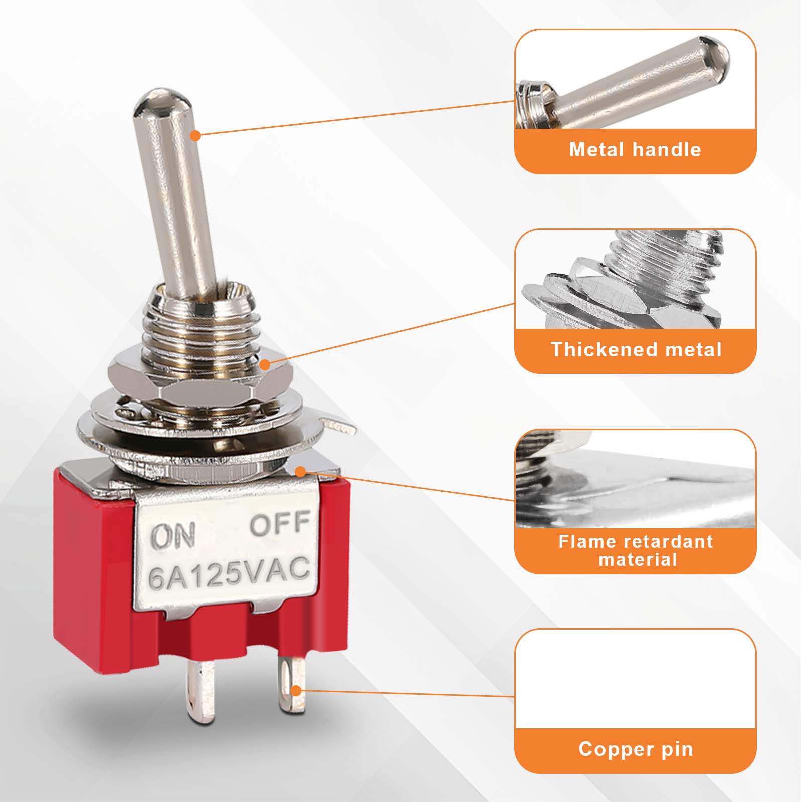 10pcs SPST Toggle Switch 2 Position 2 Terminal Miniature On/Off Mts-101 6a 125v 3a 250v For Car Dash Dashboard Electronic