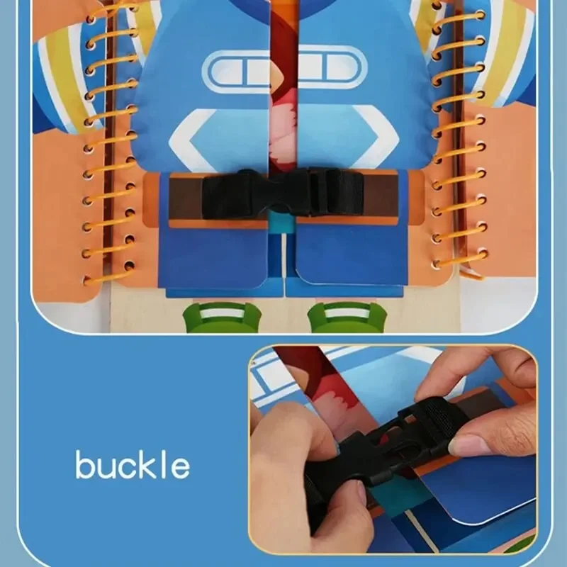 Montessori ของเล่นการศึกษาเด็กทักษะชีวิตผูกเชือกผูกรองเท้าซิปหัวเข็มขัดไม้ Multi-Layer Busy BOARD ปริศนาของขวัญ