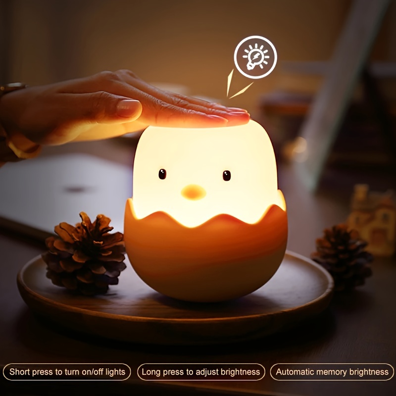 Luz nocturna de animales Led creativa de silicona con cáscara de huevo, luz nocturna de pollo al lado de la lámpara de noche de silicona