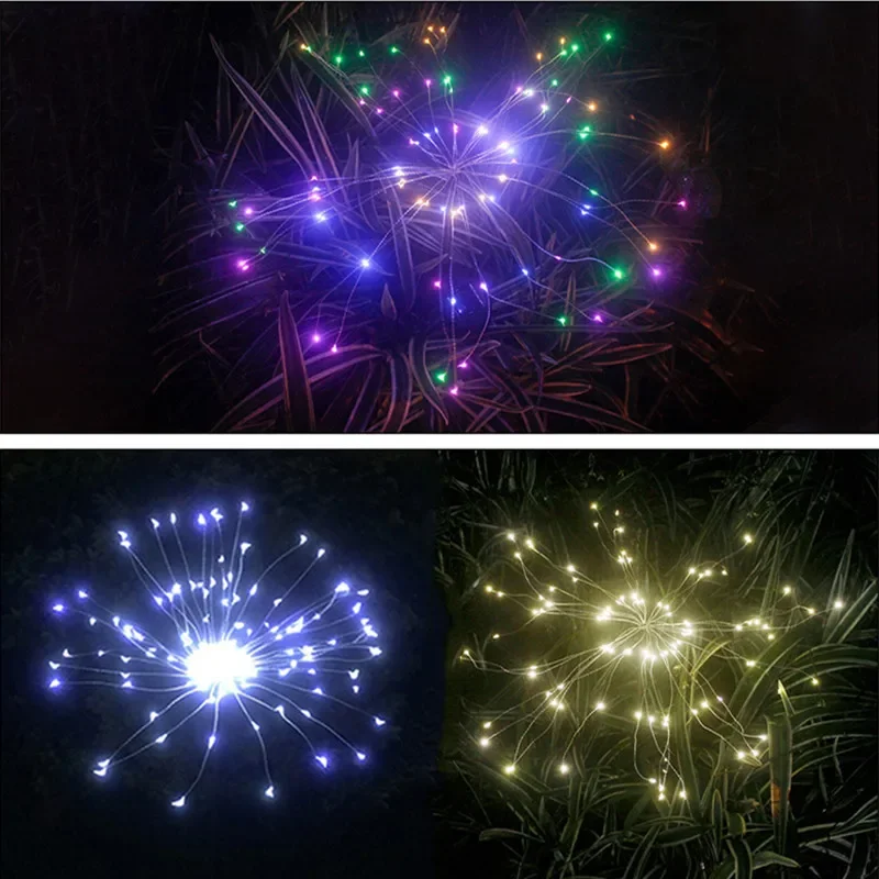 ไฟ LED พลังงานแสงอาทิตย์ดอกไม้ไฟไฟการ์แลนด์กลางแจ้งกันน้ำการ์แลนด์เครื่องประดับคริสต์มาสปาร์ตี้สวนคริสต์มาสตกแต่งปีใหม่