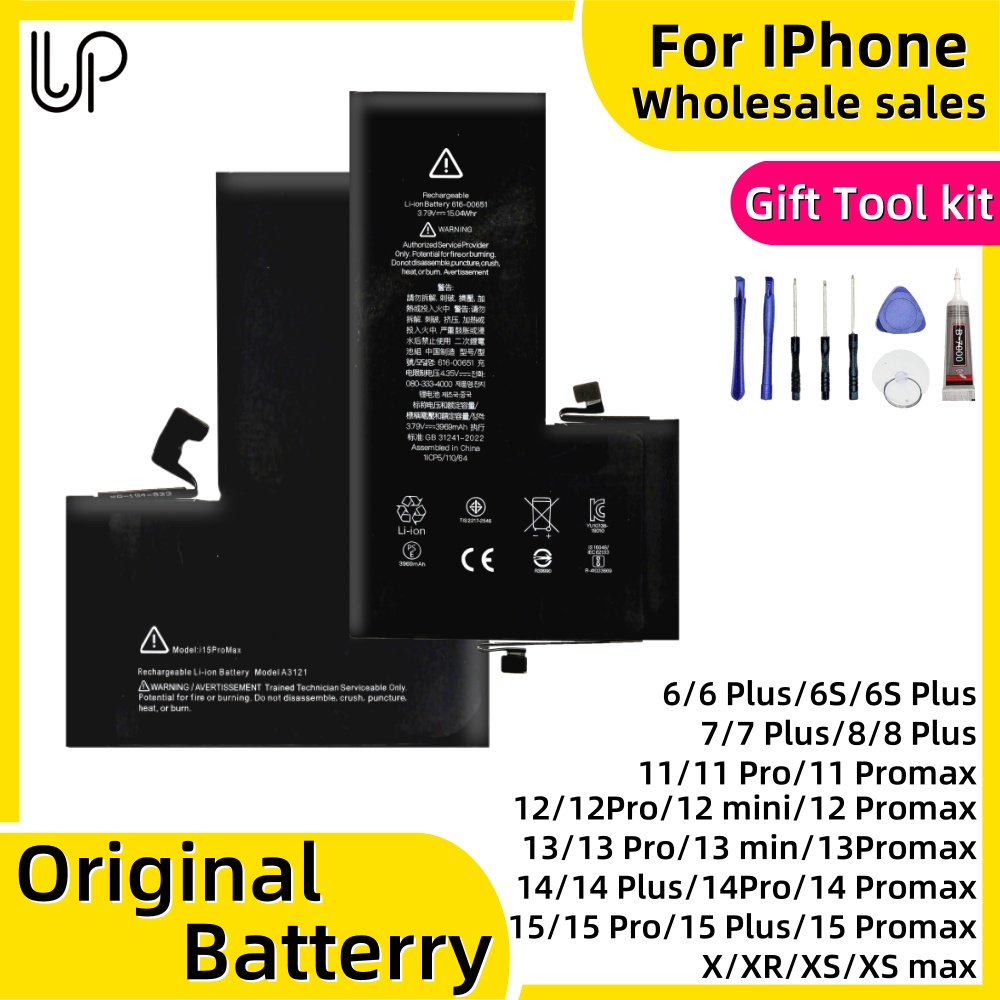 Оригинальная сменная батарея для сотового телефона для iPhone 6s 7Plus 8 11mini 12 13 14Plus 15 с инструментами для аккумулятора мобильного телефона