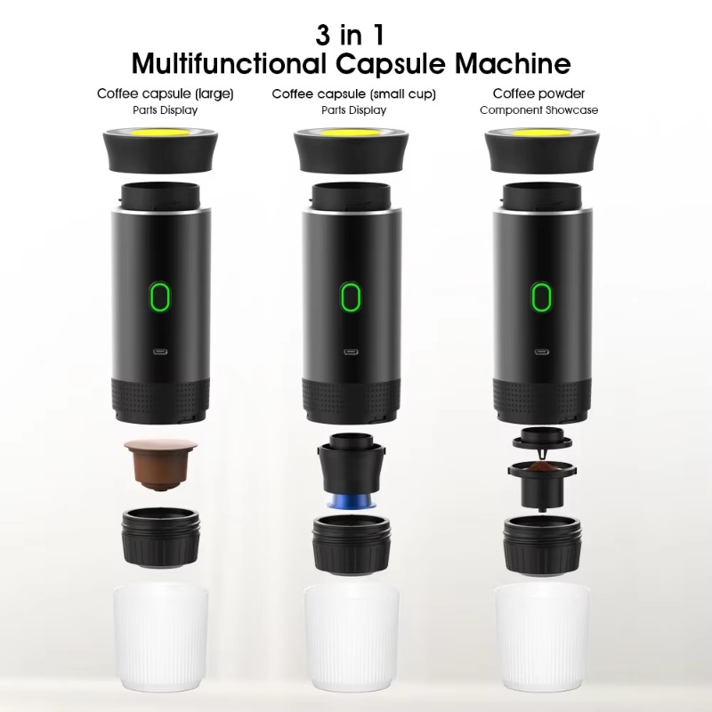 Caffettiera a capsule portatile 3 in 1, caffettiera elettrica per caffè espresso con riscaldamento wireless per casa auto, caffettiera da campeggio da viaggio