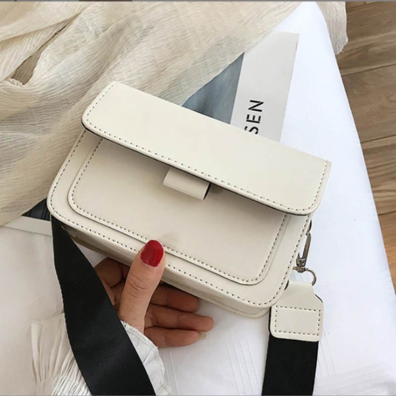 Petit sac carré rétro en cuir PU pour femme, sac à bandoulière, sangle large initiée, polyvalent, Ins, automne, hiver