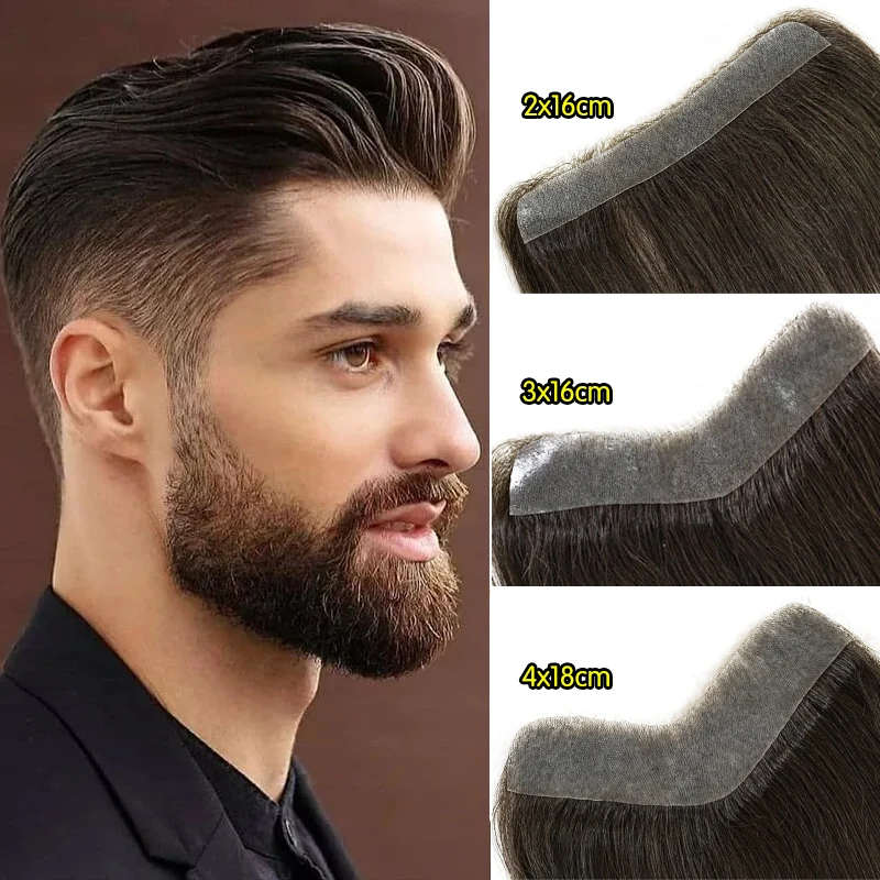 15cm 100% Human Hair Straight Toupee V Style Frontal Hairline for Men Front Replacement System PU Hairpiece Invisible Extensions