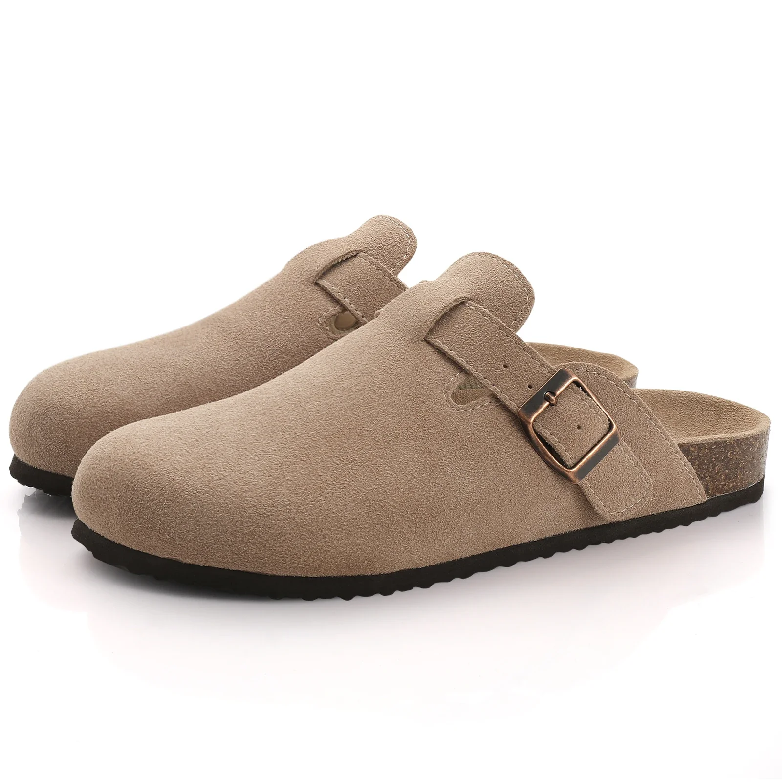 Sandálias meio arrasto tamancos para mulheres moda cortiça camurça mules chinelo clássico cortiça antiderrapante para chinelos ao ar livre com arco