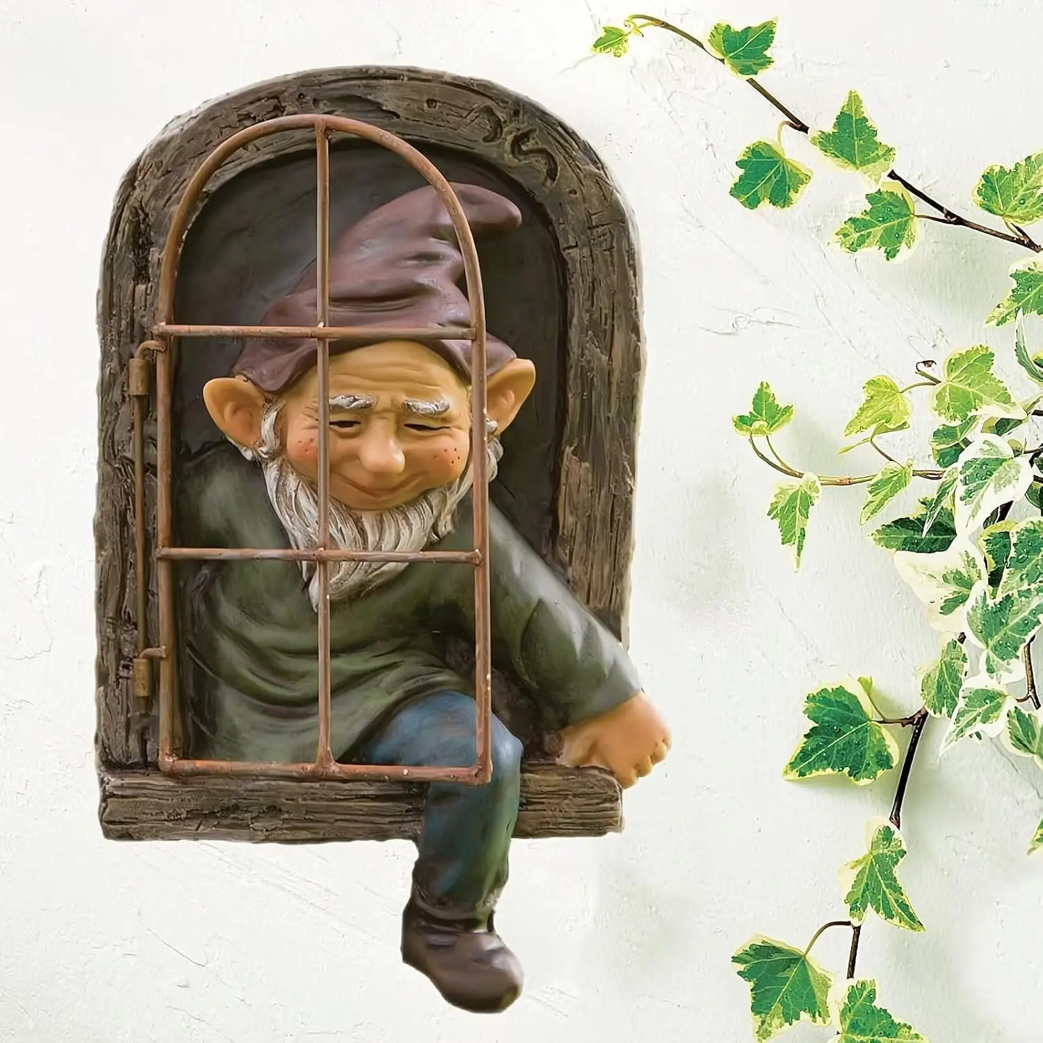 Elf Out The Door/Window Tree Hugger Naughty Garden Gnome Statue Tree Decor
