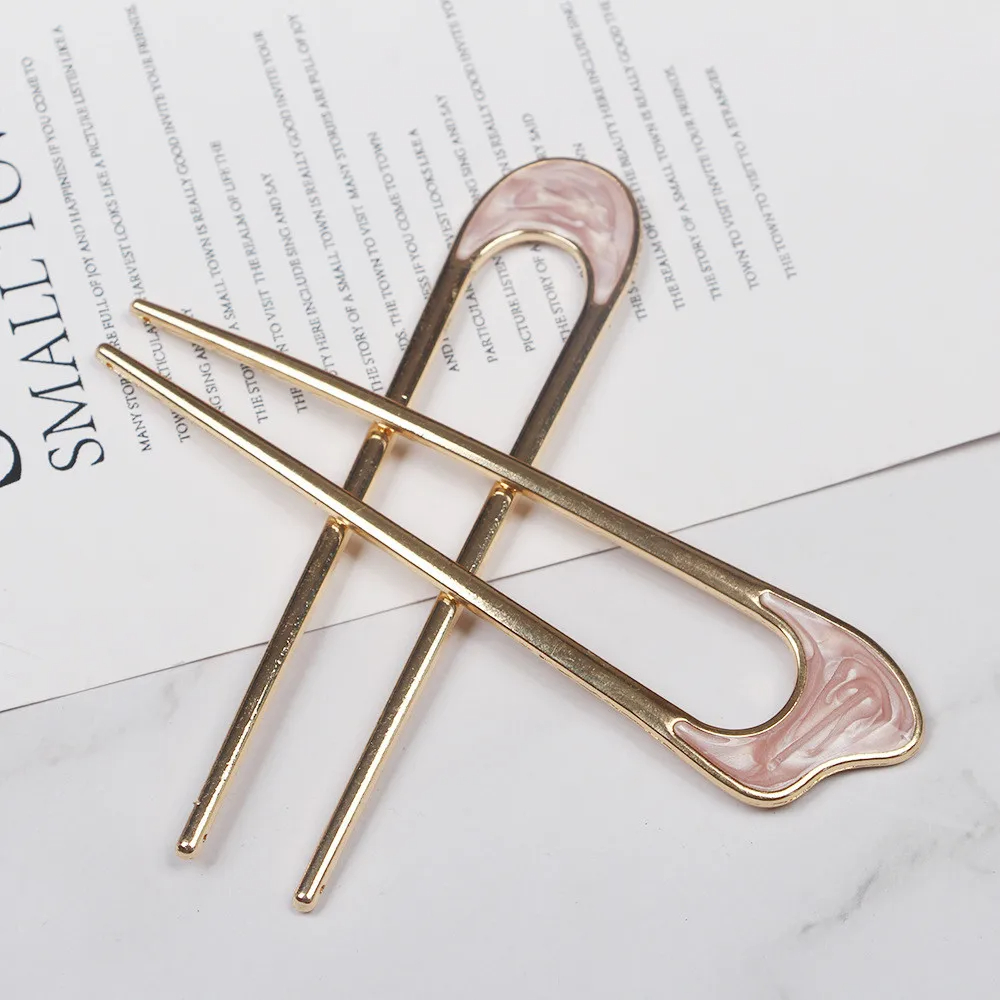Pinos de cabelo em forma de U para mulheres, hairpin shell, garfo, simples e elegante, acessórios franceses