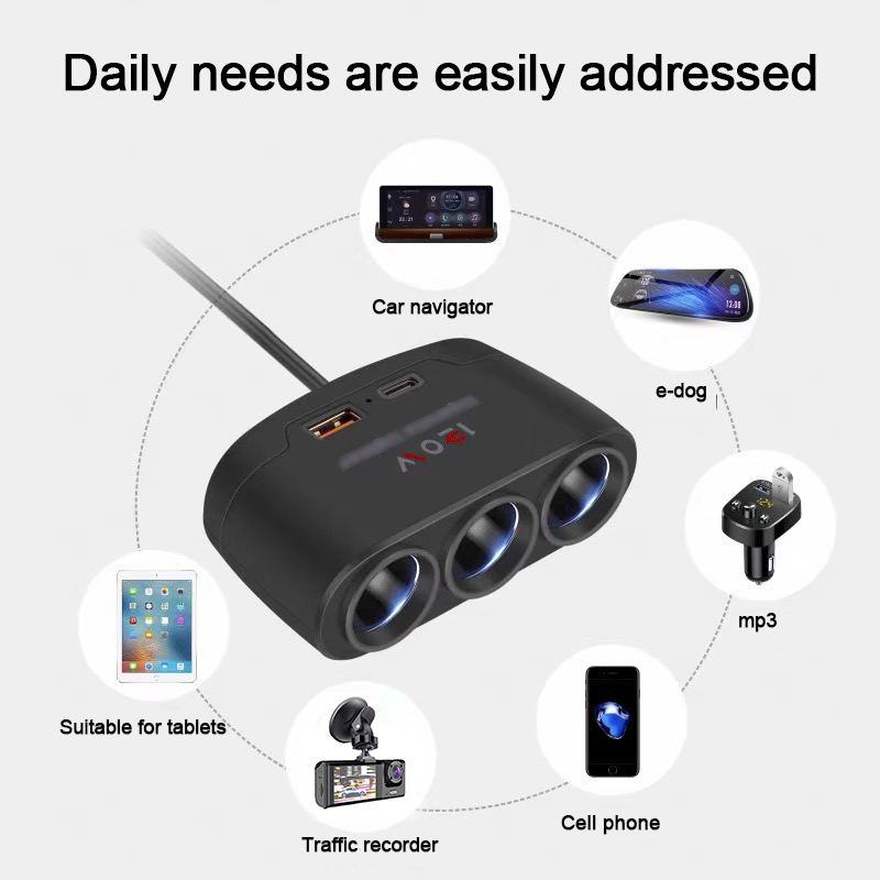 車の充電アダプター 1 つ 2 つ 3 つの変換ヘッド USB + PD 拡張ハイパワー 12V24V ユニバーサルモデル