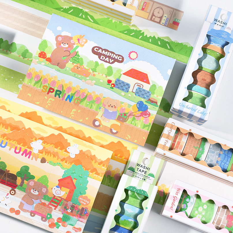 装飾的な粘着テープのセット,4ロールの基本的な和紙テープのセット,アルバムや文房具用