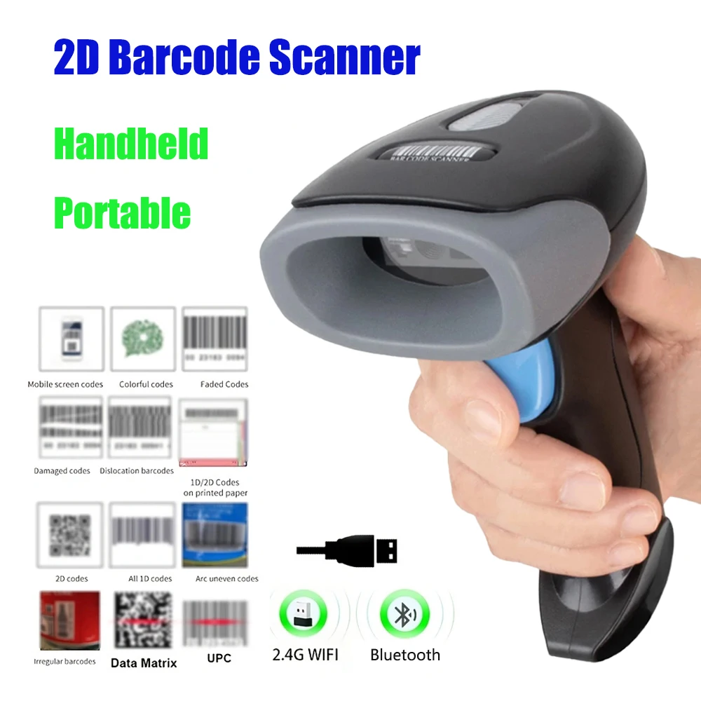 Bluetooth Wireless/Wired 2D Barcode Scanner Tragbare Handheld 1D/2D QR Code Reader Schnelle Identifizierung Scan CMOS für Einzelhandel Lager