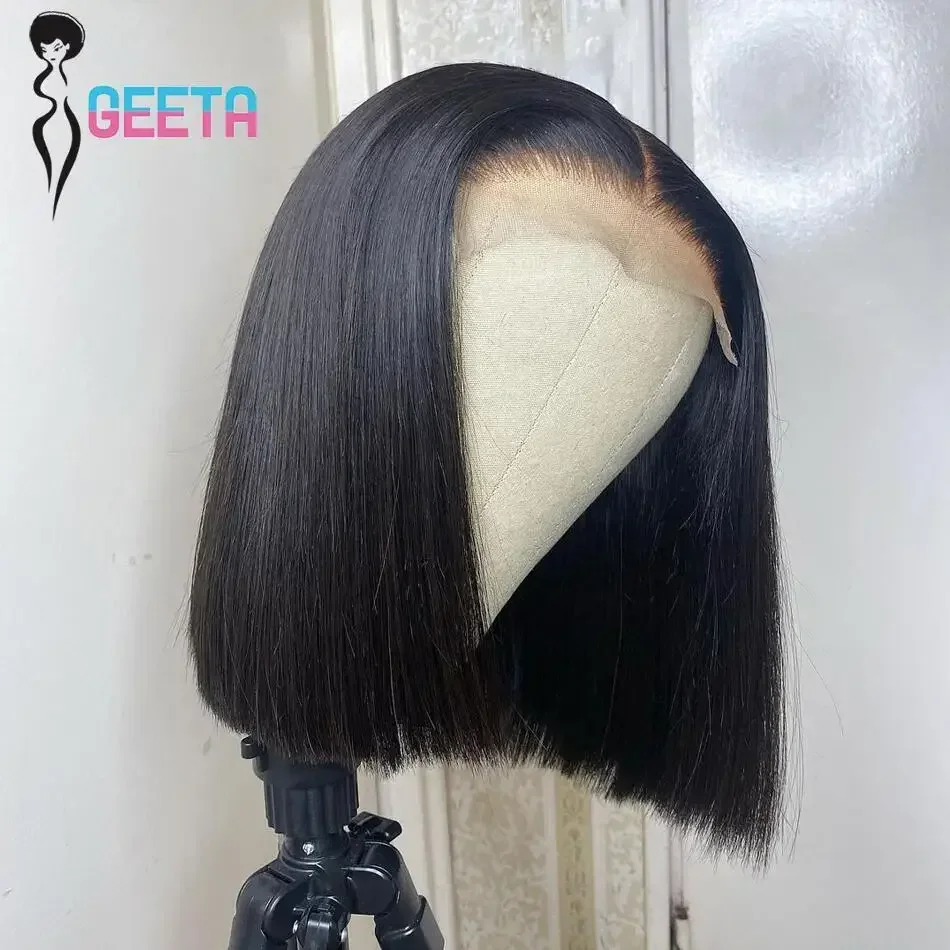 Peruca curta bob transparente renda frontal perucas de cabelo humano 100% em linha reta bob perucas pré arrancadas 13x4 perucas dianteiras do laço para preto