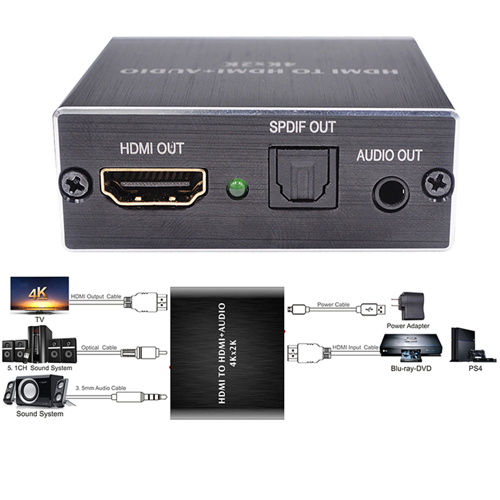 HDMI-kompatibler Audio-Extraktor kompatibler Audio-Extraktor Stereo-Extraktor Konverter optischer Toslink SPDIF 3,5mm 4k x 2Kaudi