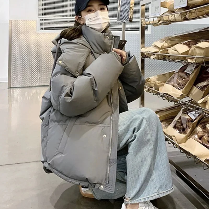 Parkas nuevas de invierno para mujer, chaqueta holgada informal con capucha, abrigos de plumón de pato, chaqueta acolchada de algodón suave de talla grande, prendas de vestir, 2024