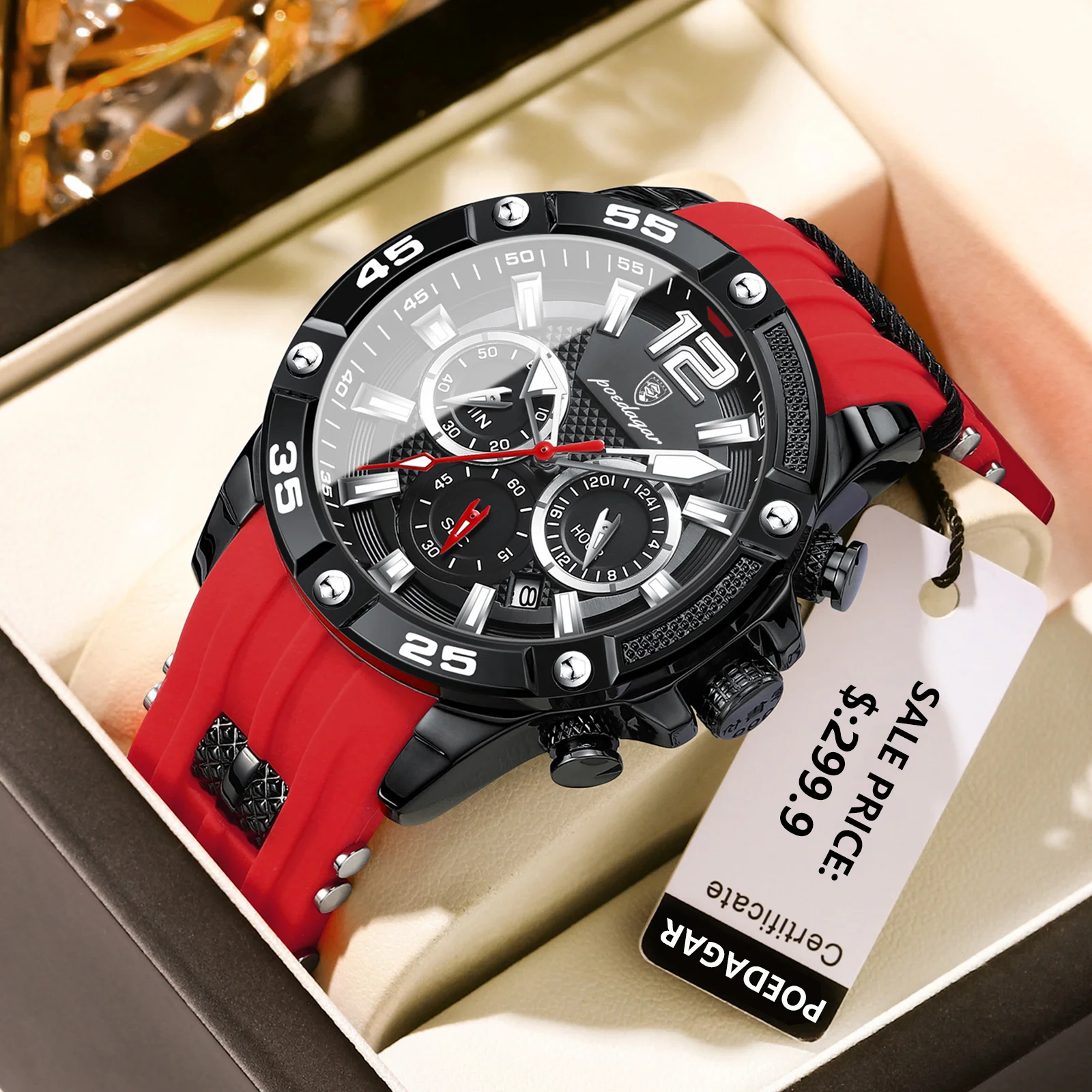 Reloj de pulsera POEDAGAR de lujo para hombre, cronógrafo deportivo, resistente al agua, relojes luminosos con fecha para hombre, Reloj informal de cuarzo de silicona para hombre
