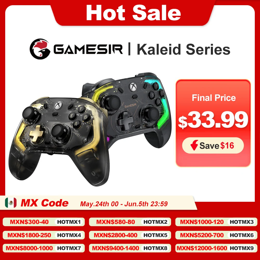 Gamesir Kaleid Mando Flux XBOX PC Mando Controller Controlador con cable para Xbox Series S X ONE PC Steam,juegos Gamepad con efecto Hall, Joysticks, disparadores analógicos, luz RGB effectos