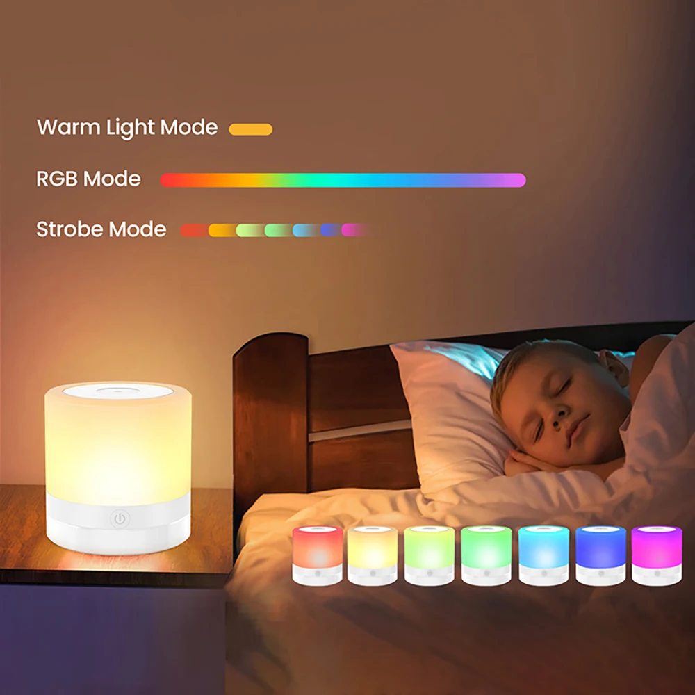 Lampada da notte RGB Luce da campeggio Atmosfera Luci notturne Lampade da comodino Tenda che cambia colore con telecomando Touch Control per camera da letto Dec