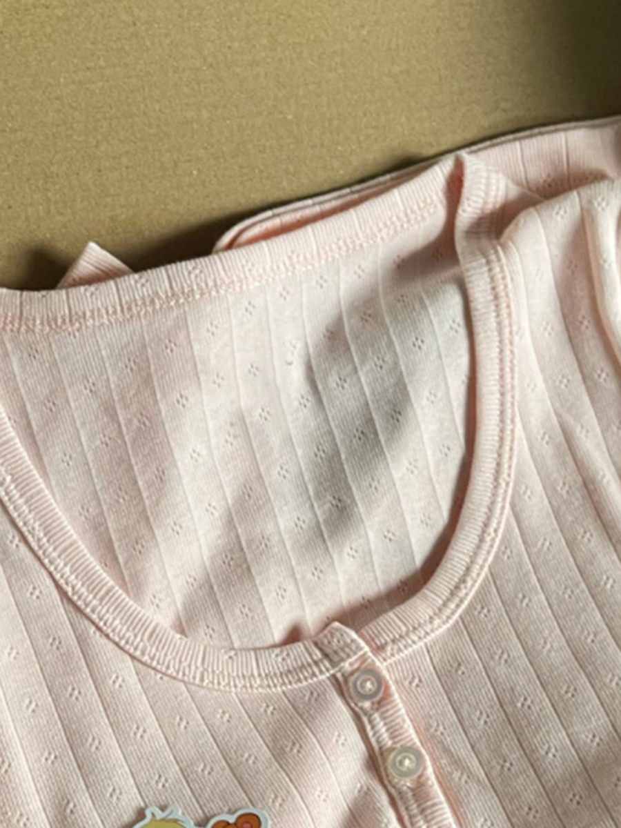中空アウトピンク長袖 Tシャツ夏のラウンドネックボタン綿スリムセクシーなトップ女性のためのヴィンテージ甘いかわいい y2k トップスシック