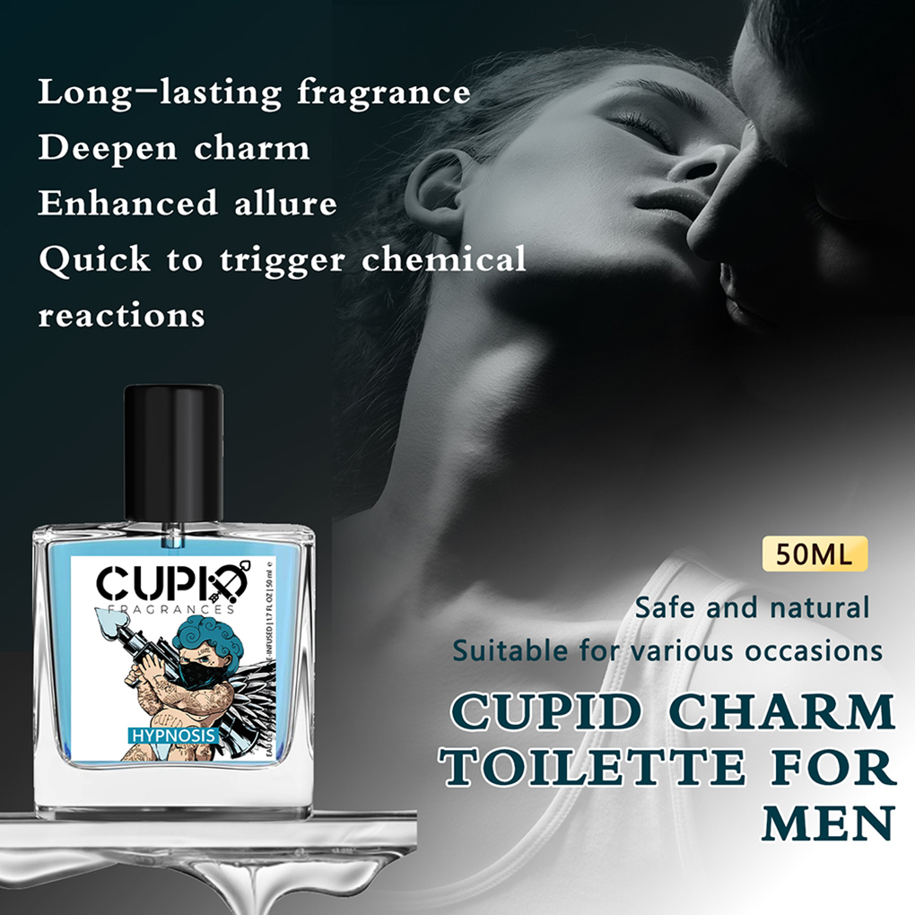 Cupid 50ml garrafa de vidro azul masculino 2 em 1 colônia perfume luxuoso vem com dois perfumes portáteis feromônios perfumes para homem