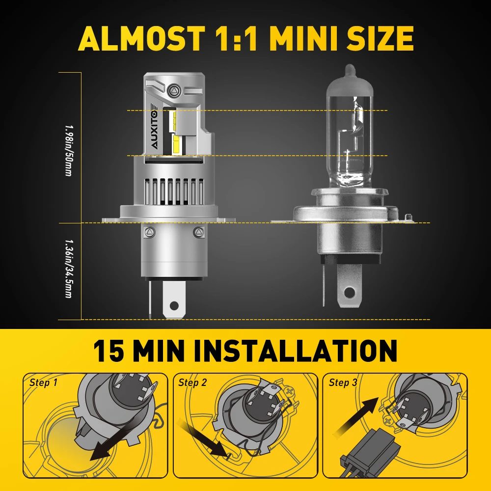 AUXITO 2 unidades 20000LM H4 9003 lâmpadas de farol LED Canbus sem erro H4 HB2 LED Hi/Lo Beam 100W lâmpadas de cabeça de carro 6000K luz branca automática