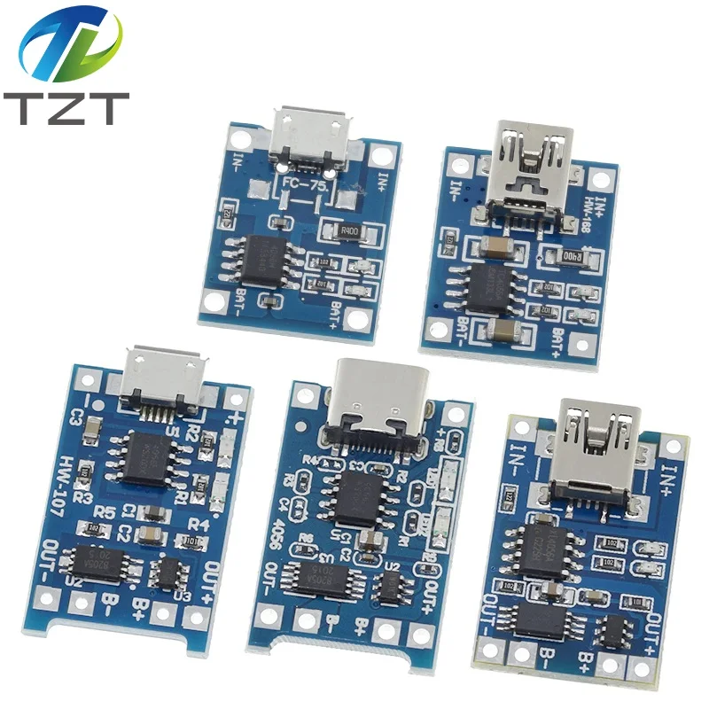 TZT Loại C/Micro USB 5V 1A 18650 TP4056 Sạc Pin Lithium Mô Đun Bo Mạch Sạc Với Bảo Vệ hai Chức Năng 1A Li-ion