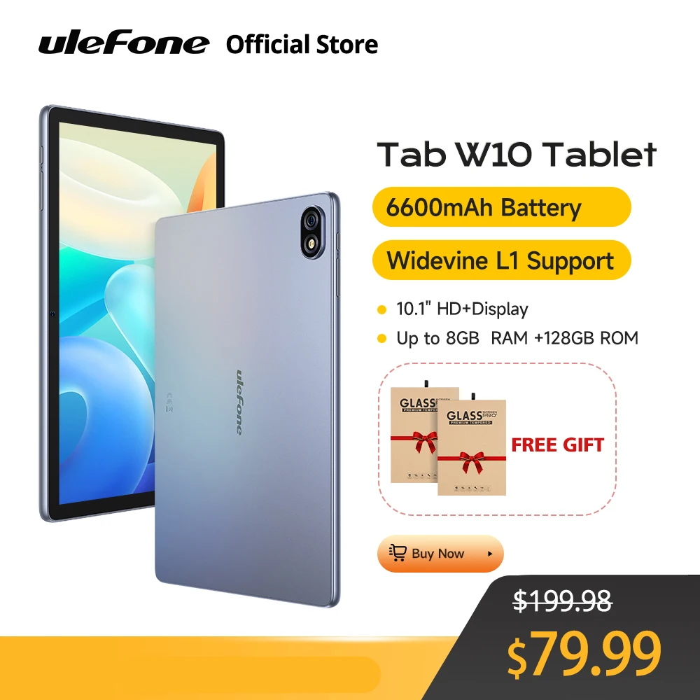 Ulefone tab w10 tablet 10.1 ''hd display 8gb ram 128gb rom 6600mah unisoc t606 android 14 tablet
