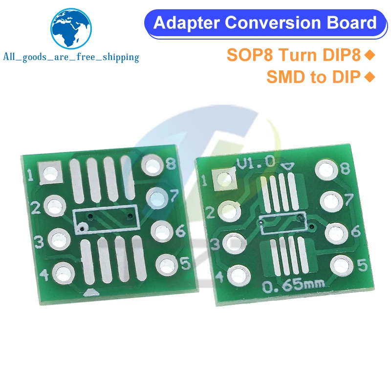 TZT 10 шт. SOP8 Turn DIP8 SMD-адаптер DIP, разъем SOP8/TSSOP8/SOIC8/SSOP8, плата адаптера DIP, преобразовательная пластина 0,65 мм 1,27 мм