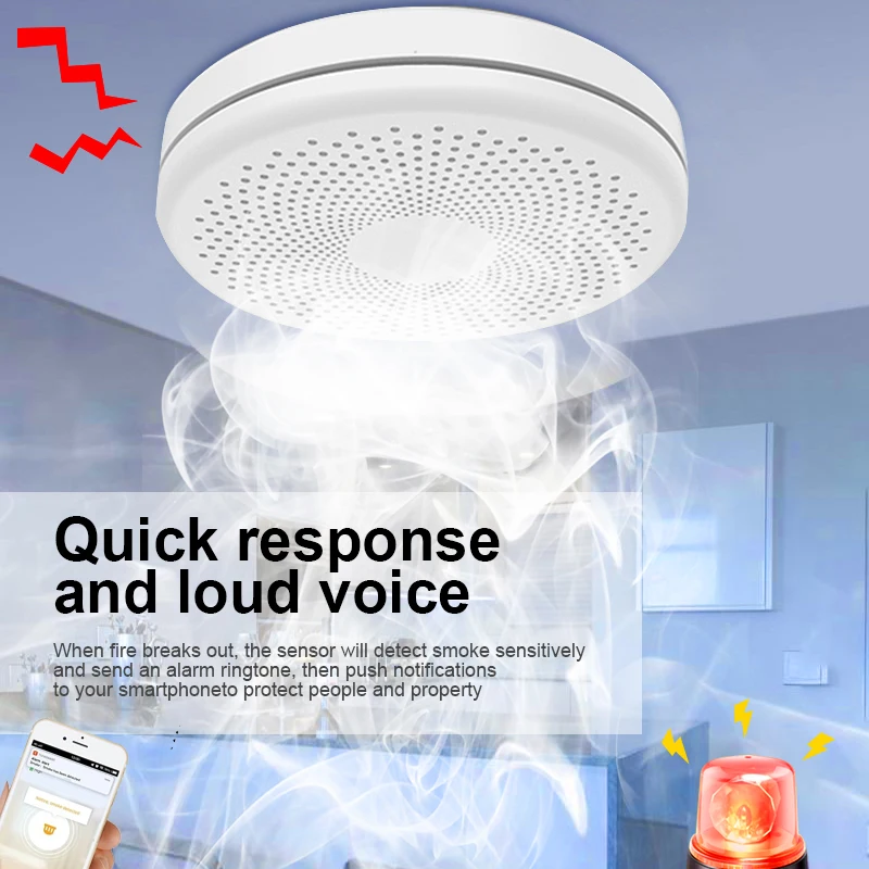 Sensor Detector de humo y monóxido de carbono, alarma de sonido, función WiFi, Tuya e Smart Life, versión 2 en 1