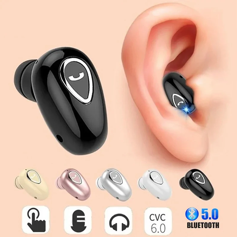 Mini auriculares invisibles Bluetooth 5,0, auriculares inalámbricos manos libres, auriculares intrauditivos deportivos, auriculares HiFi para juegos de música con micrófono