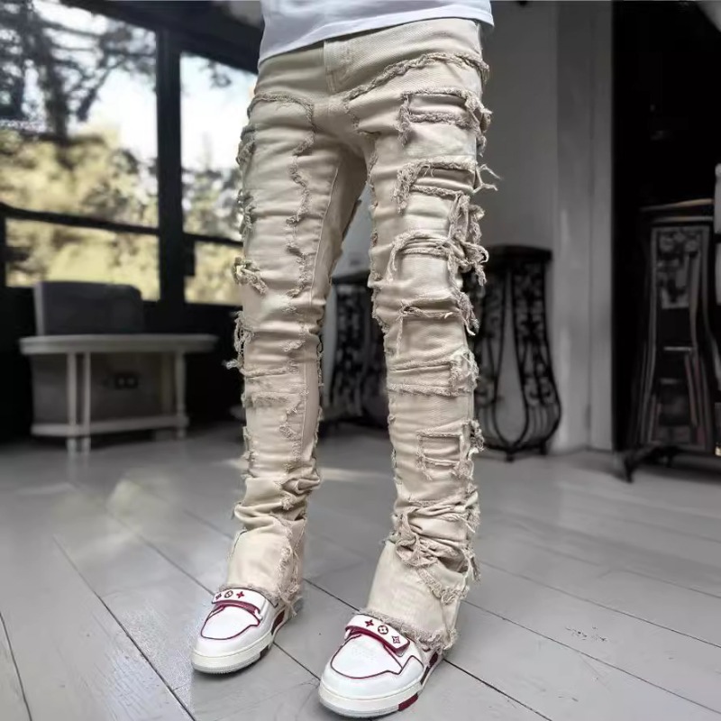 2024 frühling Sommer Neue männer Kleidung Mode Einfarbig Elastische Patch Denim Gerade Bein Hosen Jeans