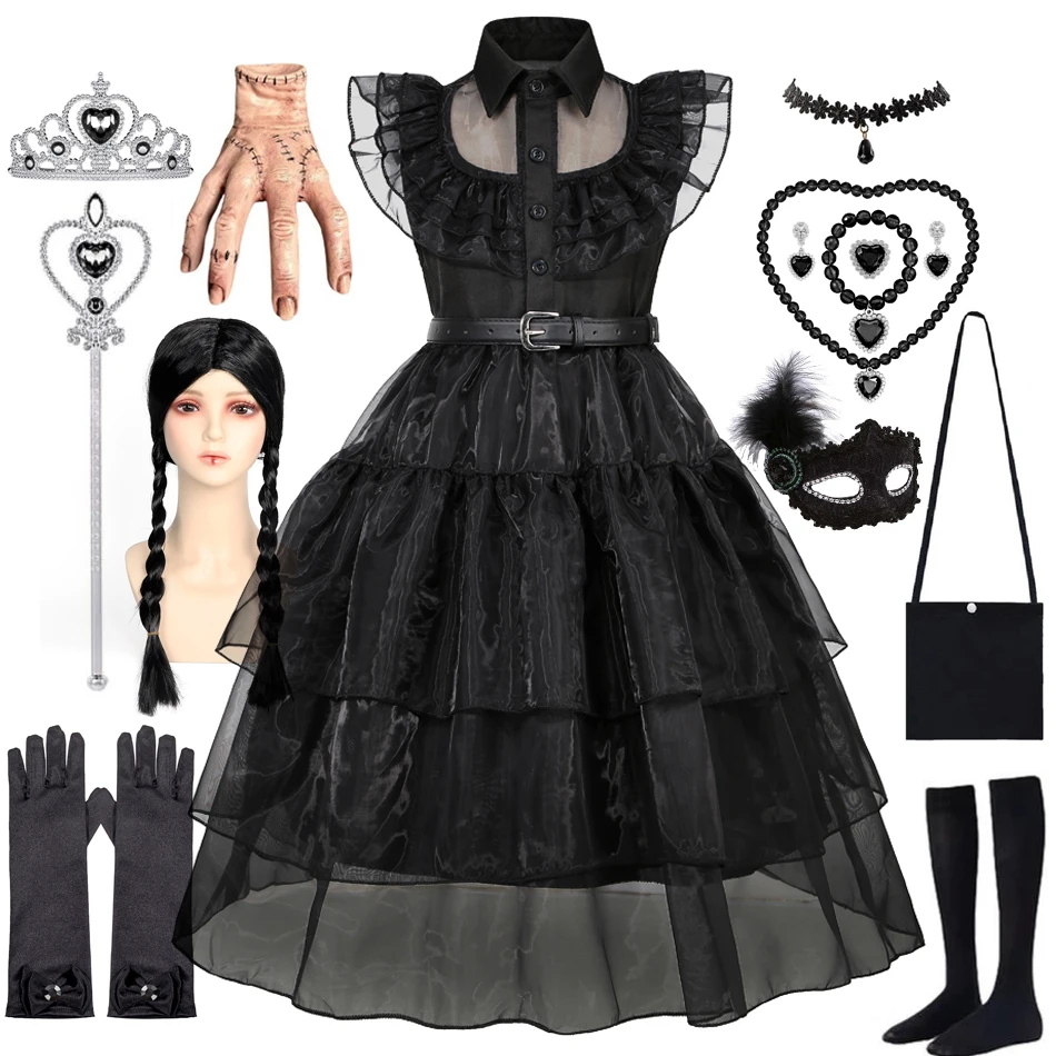 Disfraz Addams niña niños vestido negro vestido Addams