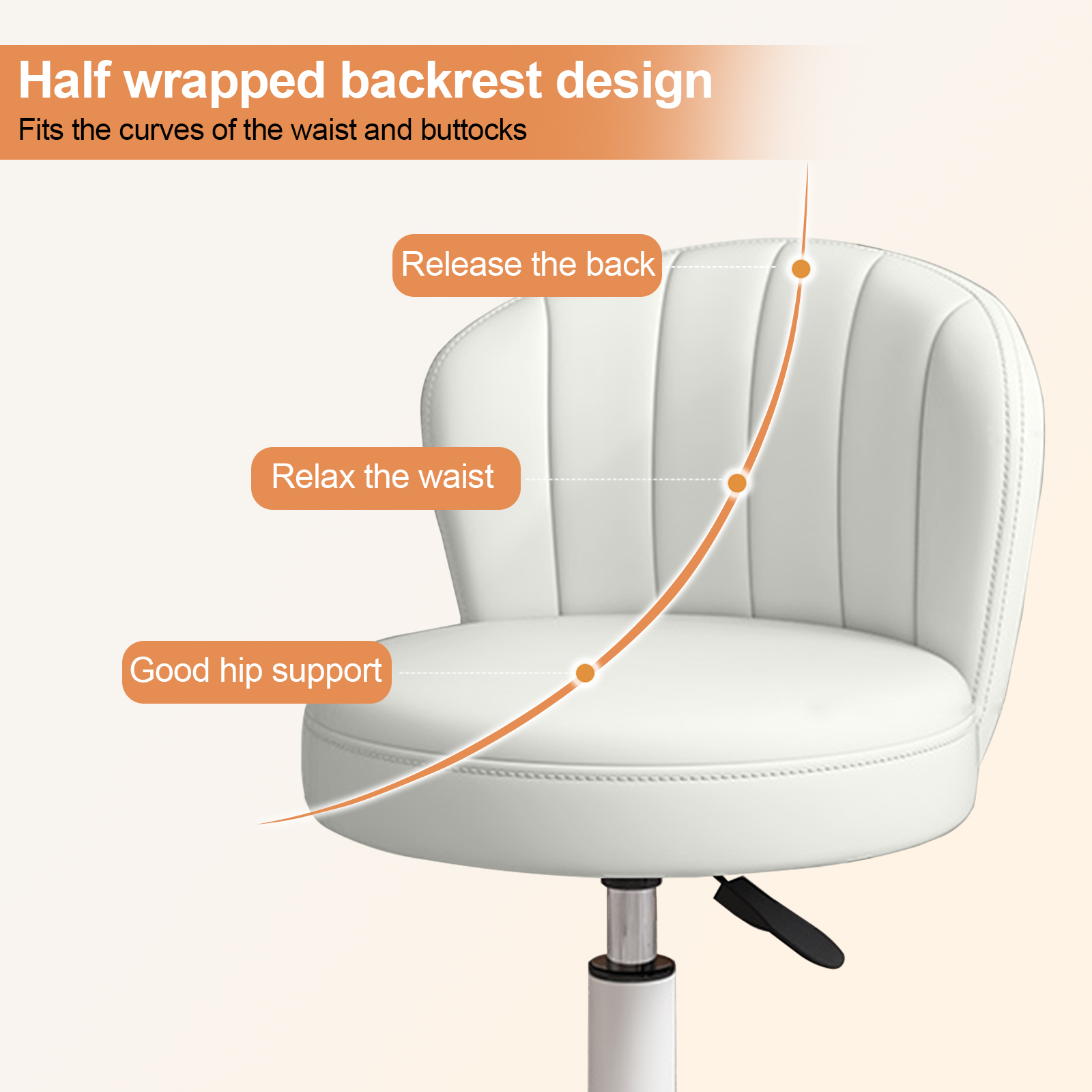 Small Round Rolling Desk Chair Armless Comfy Vanity  with Low Backrest PU Leather Height Adjustable Swivel Work Spa Chair