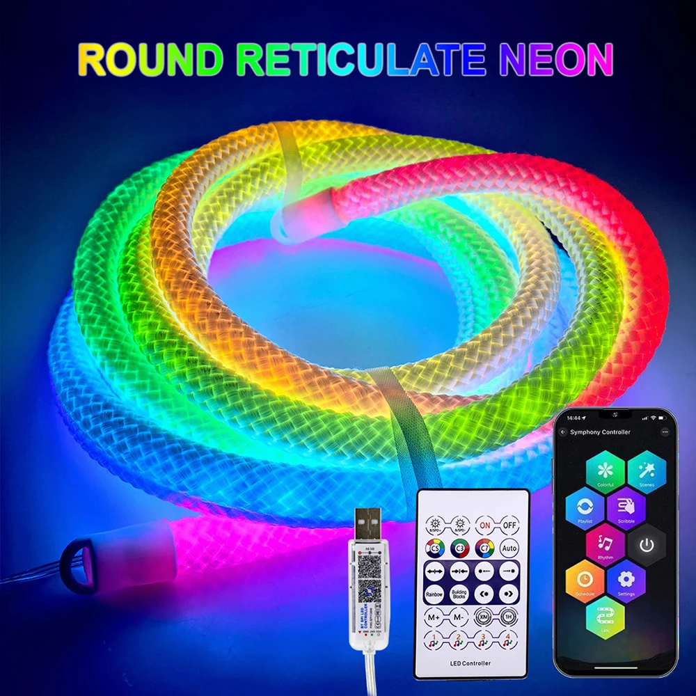 Taśma LED DC5V WS2812B WS28111 z wzorem okrągłego wzrostu roślin, neonowa, 360 stopni, inteligentna, elastyczna taśma silikonowa RGB, IP67 i zestaw z 28 klawiszami.