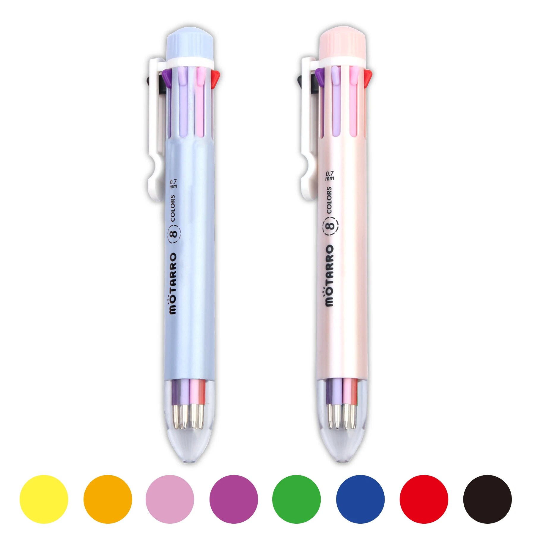 MOTARRO-Ensemble de stylos à bille multicolores pour enfants, séchage rapide, eau, papeterie scolaire, stockage, 8 couleurs, 0.7mm