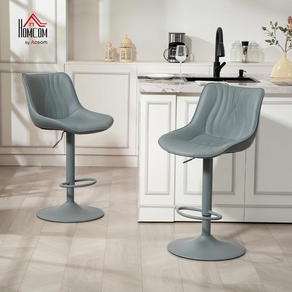 2 Taburetes de bar Taburetes de cocina giratorios con altura ajustable Respaldo de 92 - 110 cm Asiento de piel sintética Estructura de acero