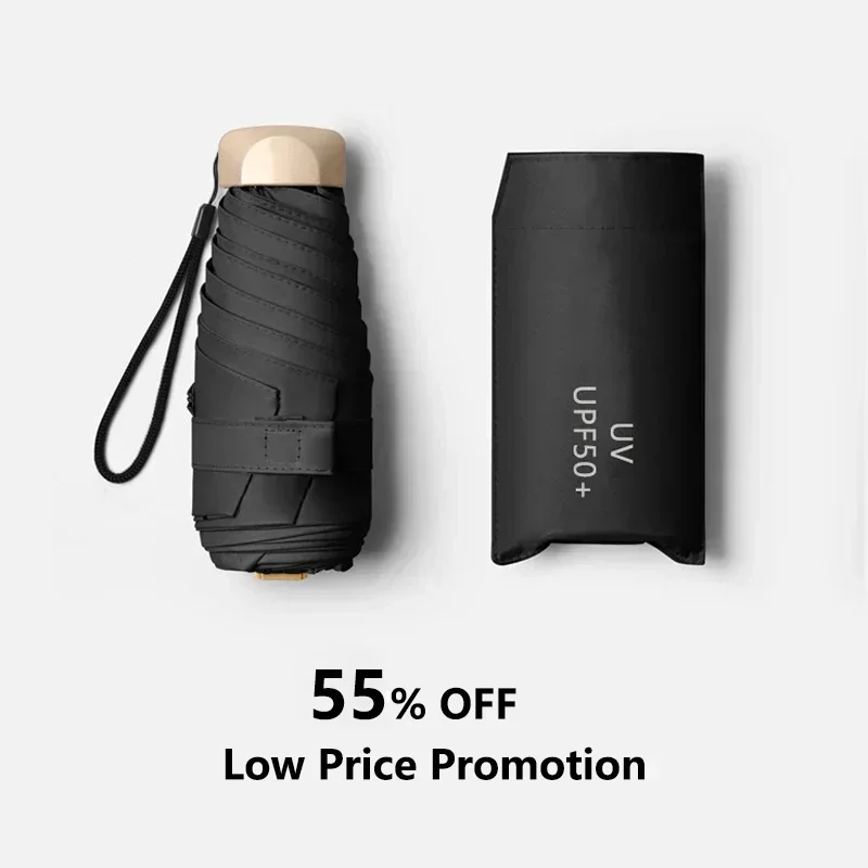 55% de descuento Mini sombrilla de bolsillo pequeño paraguas de lluvia vinilo plegable protección ultravioleta UV parasol de bolsillo cápsula