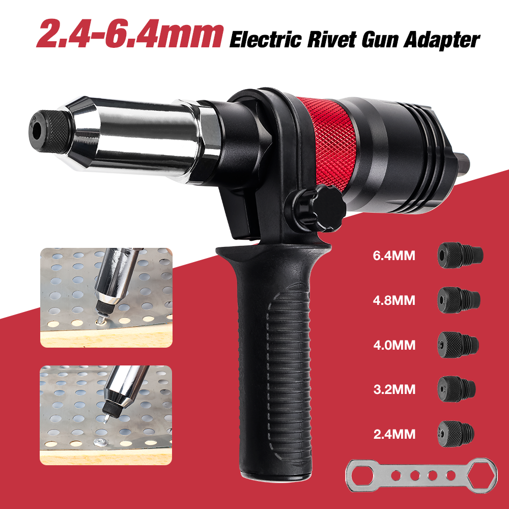 2.4mm/3.2mm/4.0mm/4.8mm/6.4mm adaptador de ferramenta de porca de rebite elétrica ferramenta de rebitagem de porca de inserção casa adaptador de arma de porca de rebite sem fio com chave e alça