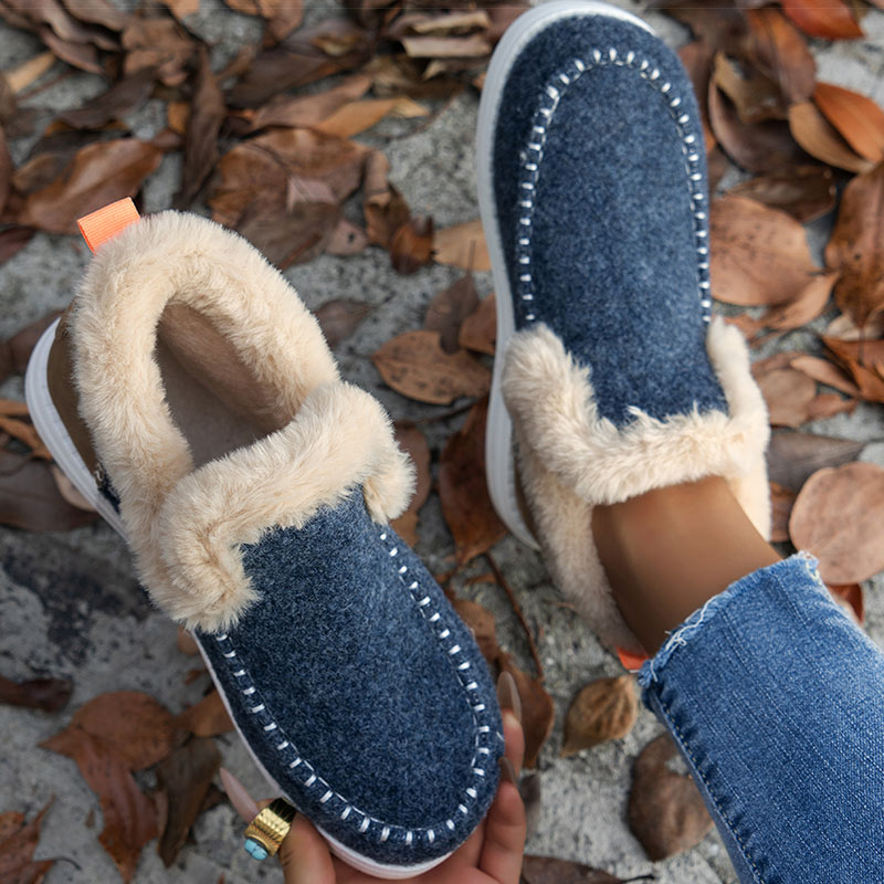 Botas de nieve sin cordones para Mujer, botines planos de piel, invierno, 2024