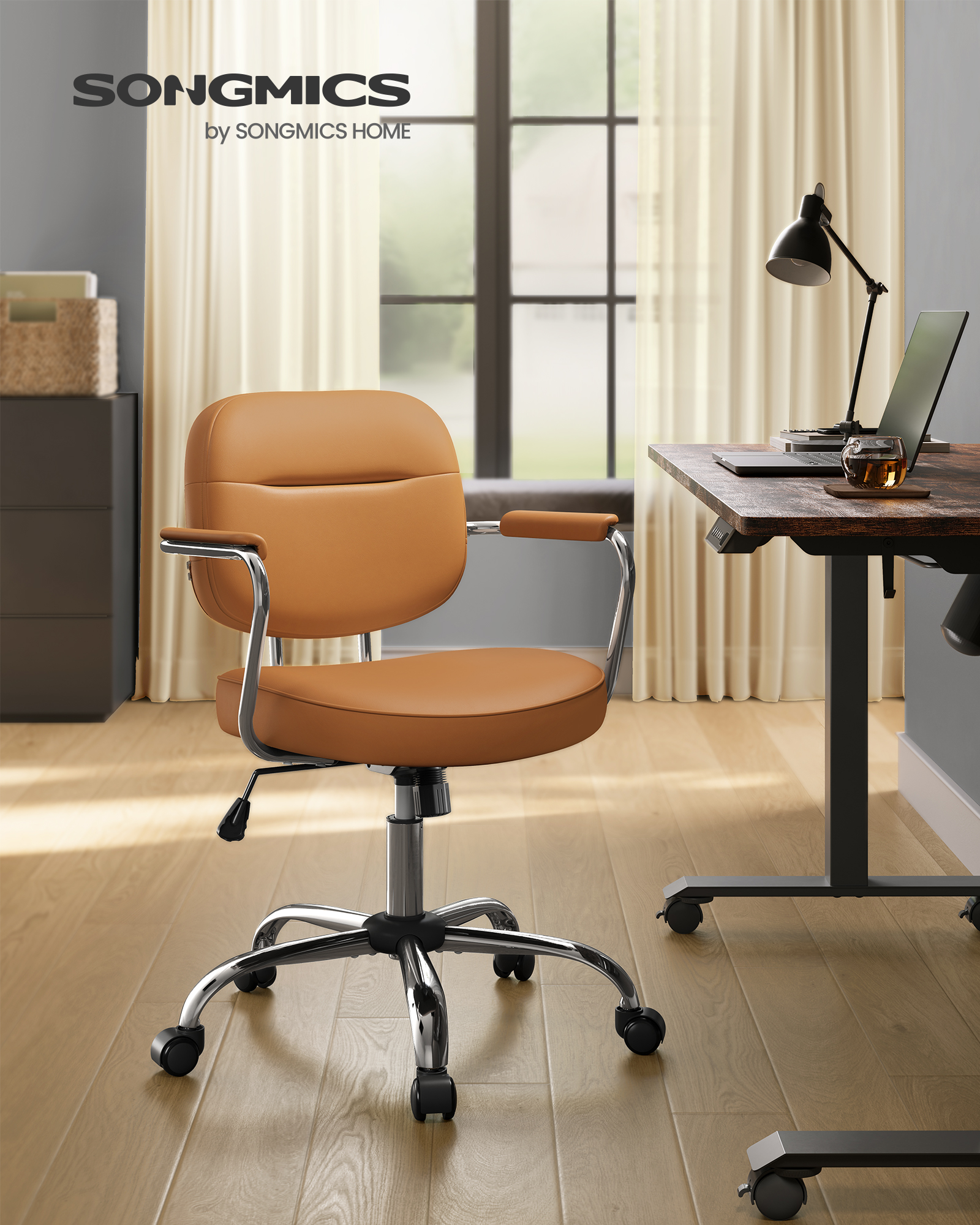 Songmics Bureaustoel, Bureaustoel, Ergonomisch Verstelbare Armleuningen, Schommelfunctie