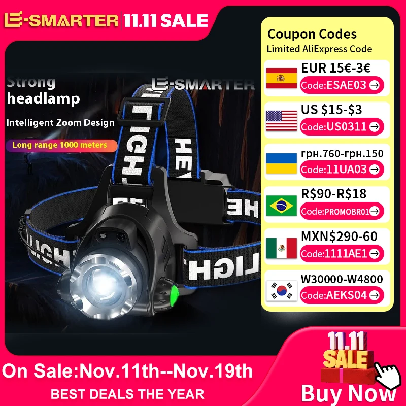 Poderoso farol led usb recarregável telescópico zoomable farol ao ar livre à prova dwaterproof água lâmpada de cabeça trabalho alto lúmen cabeça tocha