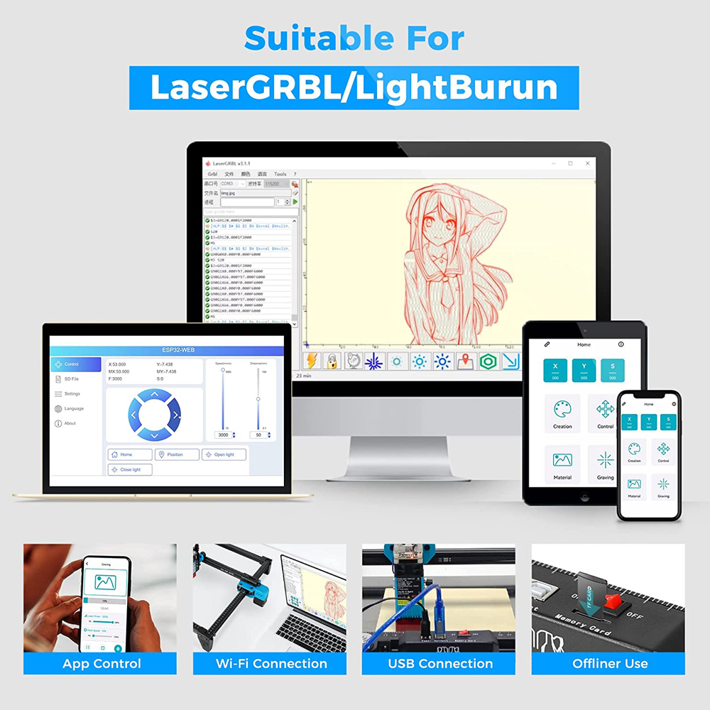 Máquina de grabado láser TwoTrees TTS-10 PRO 40W/80W aplicación Wifi Control grabador láser de Metal máquina cortadora CNC de madera acrílica