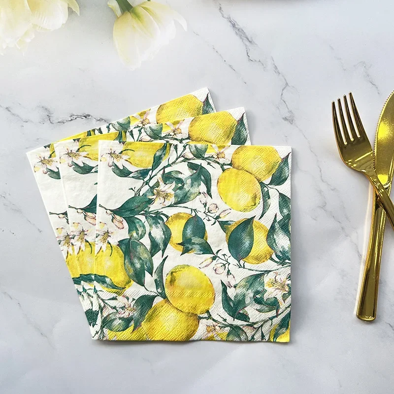 10/20pcs 33cm 2Layer New Lemon Flower Printed Napkins Party Creative Decorative Paper Picnic Mat DIY Decoupage Paper