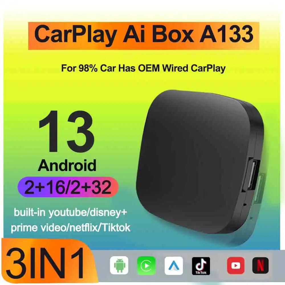 3 em 1 android 13 ai carplay android auto adaptador sem fio oem com fio para caixa carplay sem fio conexão rápida netflix youtube