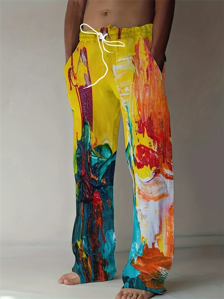 2025 Spring And Summer New Graffiti Drawstring Long Men's Sweatpants 3D Printed Beach Pants Men's And Ground Casual Pants