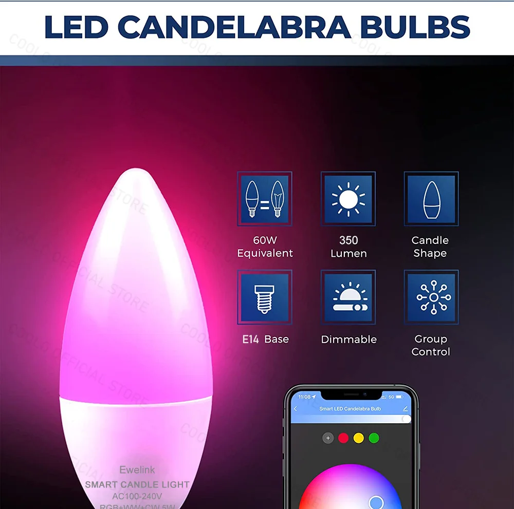 Ewelink E14 bombilla Led inteligente Wifi Zigbee RGBCW lámpara de vela funciona con Alexa Amazon Google Home Yandex Alice Smartthings